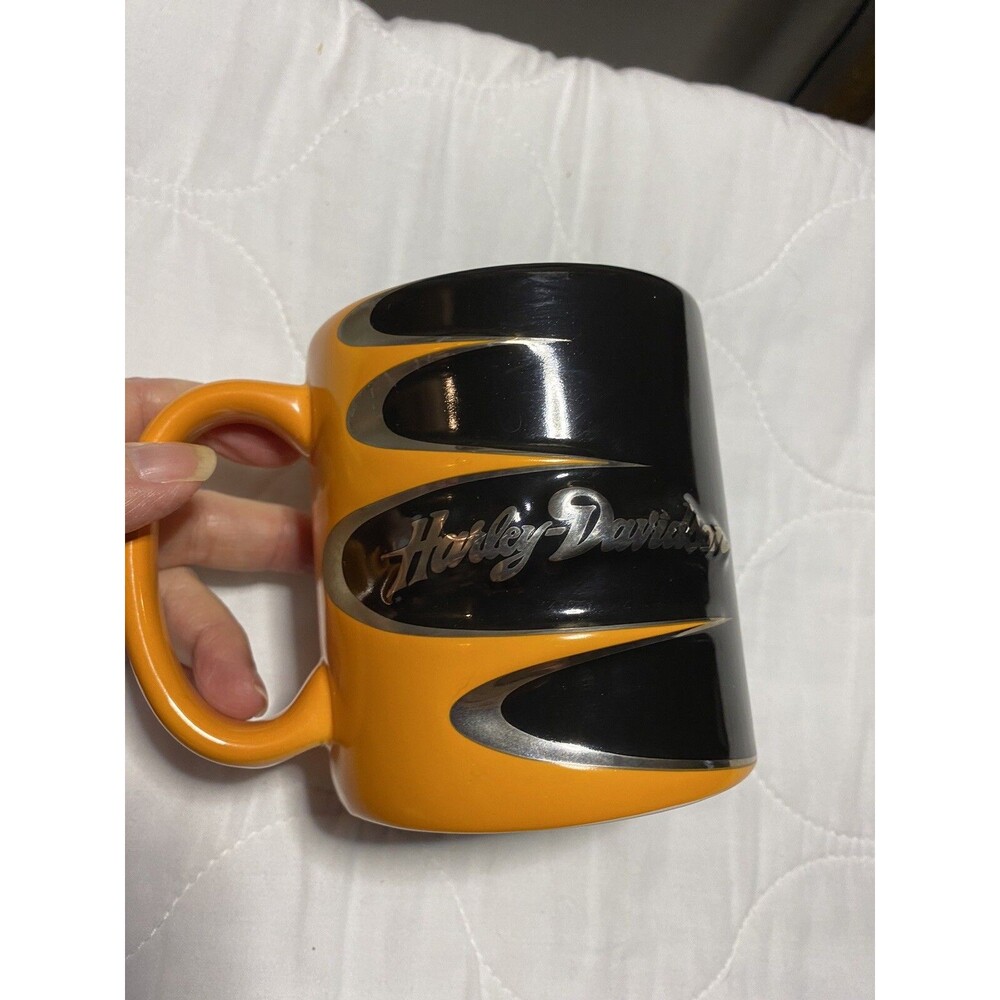 Harley Davidson Official Coffee Cup Mug 3D Raised Flames Logo Black HTF